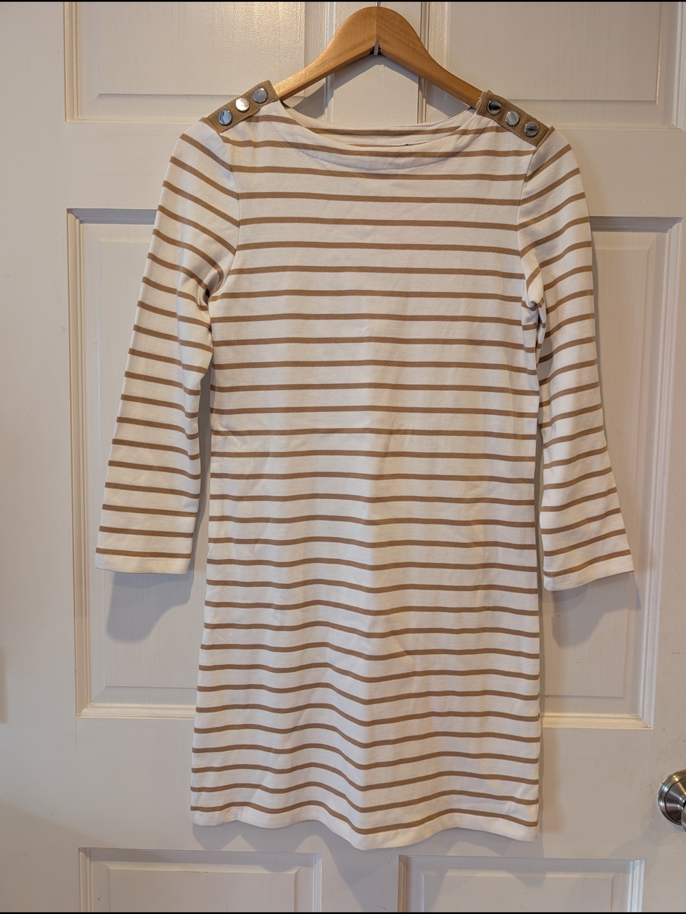 Veronica Beard New Ruta Khaki Striped Dress Coastal Preppy Summer Classic Modest